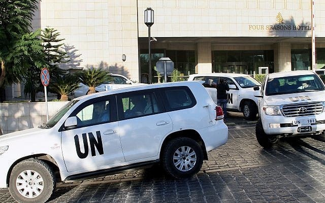 Illustrative. A convoy of chemical weapons disarmament experts depart the Four Seasons Hotel in Damascus, Syria. (AP/File) Illustrative. A convoy of chemical weapons disarmament experts depart the Four Seasons Hotel in Damascus, Syria. (AP/File)