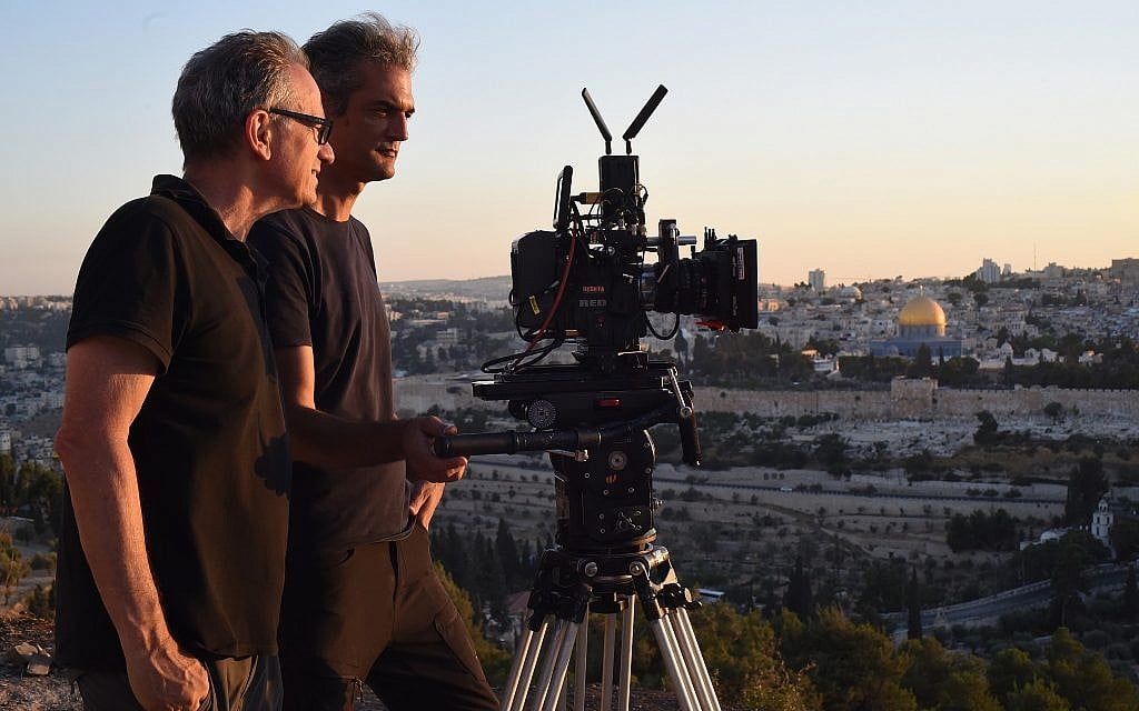 Director Avi Nesher, left, and cameraman Haim Asias on the set of 'The Other Side.' (Iris Nesher)
