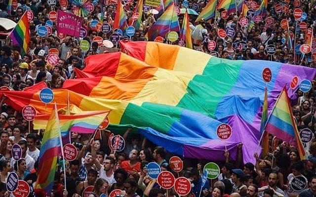 Activists at the Gay Pride march in Istanbul, Turkey, June 30, 2019. (Lambdaistanbul, courtesy) Activists at the Gay Pride march in Istanbul, Turkey, June 30, 2019. (Lambdaistanbul, courtesy)