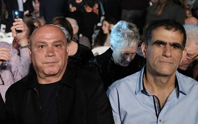 Meretz members Issawi Frej (L) and Mossi Raz attend a Memorial Day ceremony in Tel Aviv on April 17, 2018. (Tomer Neuberg/Flash90) Meretz members Issawi Frej (L) and Mossi Raz attend a Memorial Day ceremony in Tel Aviv on April 17, 2018. (Tomer Neuberg/Flash90)
