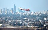An airplane takes off from Ben Gurion International Airport, on November 15, 2018. (Flash90/File)