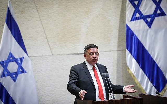 Labor party leader MK Avi Gabbay at a discussion on a bill to dissolve the parliament, at the Knesset, in Jerusalem on May 29, 2019. (Noam Revkin Fenton/Flash90) Labor party leader MK Avi Gabbay at a discussion on a bill to dissolve the parliament, at the Knesset, in Jerusalem on May 29, 2019. (Noam Revkin Fenton/Flash90)