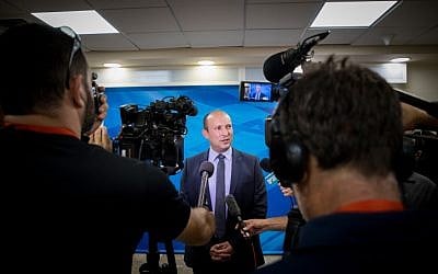 Then-education minister Naftali Bennett arrives at the weekly cabinet meeting in the Prime Minister's office in Jerusalem, on June 2, 2019. (Yonatan Sindel/Flash90)