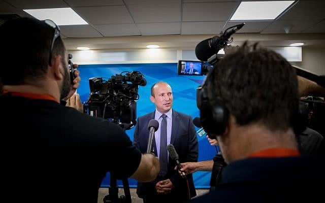 Then-education minister Naftali Bennett arrives at the weekly cabinet meeting in the Prime Minister's office in Jerusalem, on June 2, 2019. (Yonatan Sindel/Flash90) Then-education minister Naftali Bennett arrives at the weekly cabinet meeting in the Prime Minister's office in Jerusalem, on June 2, 2019. (Yonatan Sindel/Flash90)