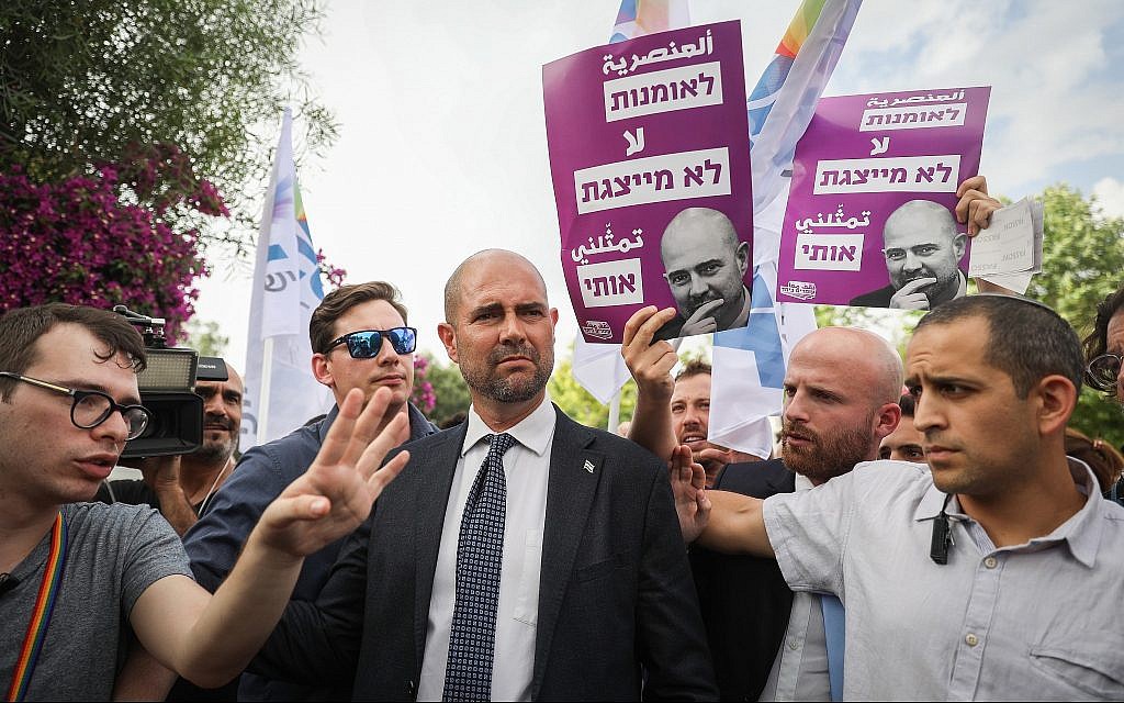 Justice Minister Amir Ohana, Israel's first openly gay minister, attends the annual Gay Pride parade in Jerusalem on June 6, 2019. (Noam Revkin Fenton/Flash90) Justice Minister Amir Ohana, Israel's first openly gay minister, attends the annual Gay Pride parade in Jerusalem on June 6, 2019. (Noam Revkin Fenton/Flash90)