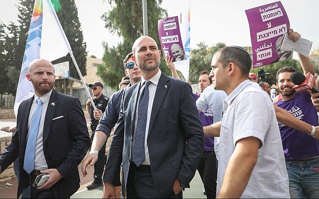 Justice Minister Amir Ohana at the annual Gay Pride Parade in Jerusalem, on June 6, 2019. (Noam Revkin Fenton/Flash90) Justice Minister Amir Ohana at the annual Gay Pride Parade in Jerusalem, on June 6, 2019. (Noam Revkin Fenton/Flash90)