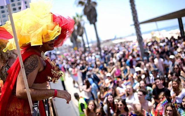 People participate in the annual Gay Pride Parade in Tel Aviv, on June 14, 2019 (Tomer Neuberg/Flash90)