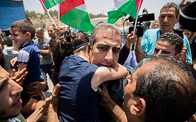 Mahmoud Qadusa after being released from prison on June 25, 2019. (Yonatan Sindel/Flash90)