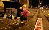 Tributes are left near the Al Noor Mosque in Christchurch, New Zealand, March 16, 2019, after a deadly shooting. (Fiona Goodall/Getty Images/via JTA)