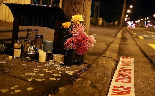 Tributes are left near the Al Noor Mosque in Christchurch, New Zealand, March 16, 2019, after a deadly shooting. (Fiona Goodall/Getty Images/via JTA) Tributes are left near the Al Noor Mosque in Christchurch, New Zealand, March 16, 2019, after a deadly shooting. (Fiona Goodall/Getty Images/via JTA)