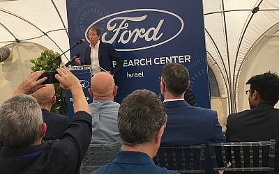 Bill Ford speaking at the opening of the Ford Research Center in Tel Aviv; June 12, 2019 (Shoshanna Solomon/Times of Israel)