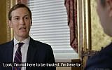 Screen capture from video of Jared Kushner, senior adviser to US President Donald Trump, during an interview with the Axios on HBO channel, published June 2, 2019. (Axios)