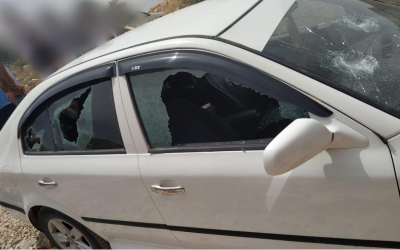 A car targeted in a price tag attack in the northern West Bank Palestinian village of Yasuf on June 5, 2019. (Israel Police)