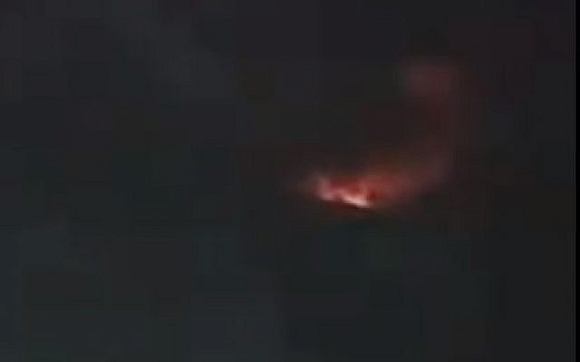 Explosions on the T-4 base in northern Syria reportedly caused by an Israeli airstrike on June 2, 2019 (Screencapture/Twitter) Explosions on the T-4 base in northern Syria reportedly caused by an Israeli airstrike on June 2, 2019 (Screencapture/Twitter)