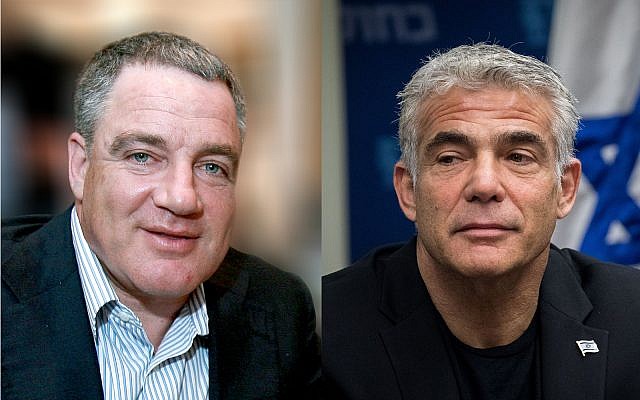 Israeli tycoon Idan Ofer, left, and Blue and White party no. 2 Yair Lapid, right. (Moshe Shai/Yonatan Sindel/Flash90) Israeli tycoon Idan Ofer, left, and Blue and White party no. 2 Yair Lapid, right. (Moshe Shai/Yonatan Sindel/Flash90)