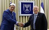 President Reuven Rivlin meets French Imam Hassen Chalgoumi in Jerusalem, June 16, 2019. (Mark Neiman/GPO)