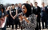Illustrative: Rep Ilhan Omar, D-Minn., speaks in support of LGBTQ high school students, March 21, 2019 in St. Paul, Minnesota. (AP Photo/Jim Mone)