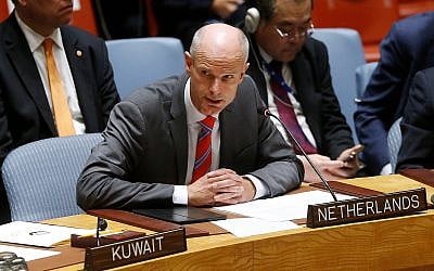 Dutch Foreign Minister Stef Blok addresses the United Nations Security Council during the 73rd session of the UN General Assembly, September 27, 2018. (AP Photo/Jason DeCrow)