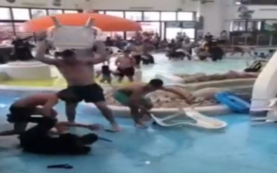Brawl breaks out at Holon water park, June 9 2019 (Screen grab via Channel 12 news)