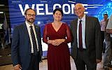 Left to right: EU Ambassador to Israel Emanuele Giaufret, Nili Shalev, ISERD Director General and Aharon Aharon, CEO, Israel Innovation Authority at the Horizon 2020 awards ceremony in Jaffa on June 4, 2019 (Yossi Zamir; GPO)