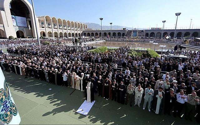 Iranian supreme leader Ali Khamenei leads prayers for Eid al-Fitr in Tehran, June 5, 2019. (Khamenei's official website) Iranian supreme leader Ali Khamenei leads prayers for Eid al-Fitr in Tehran, June 5, 2019. (Khamenei's official website)