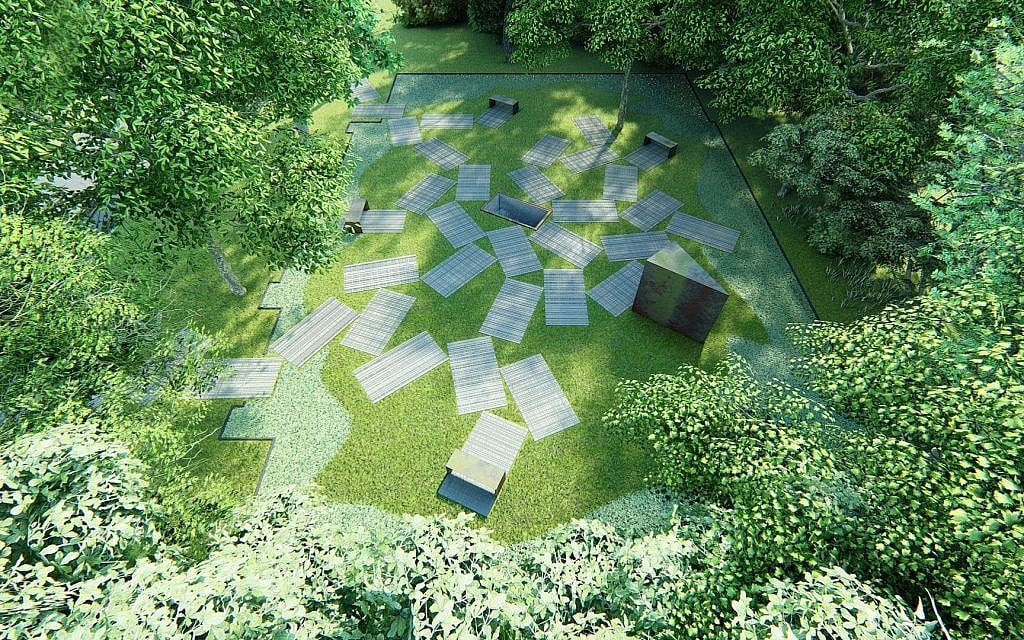 Plan rendering for memorial park at the site of the former Great Synagogue of Oswiecim, Poland, set to open on November 28, 2019 (courtesy: Auschwitz Jewish Center)