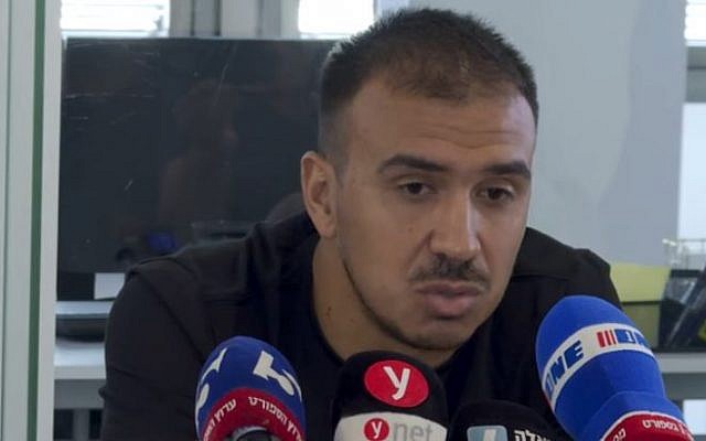 Argentinian soccer player Pedro Galvan speaks to the press on Sunday June 16, 2019, after he was told he was being deported from Israel (Screncapture/YouTube) Argentinian soccer player Pedro Galvan speaks to the press on Sunday June 16, 2019, after he was told he was being deported from Israel (Screncapture/YouTube)