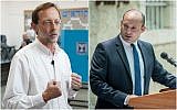 (L) Zehut party leader Moshe Feiglin, casts his ballot at a voting station in the Karnei Shomron settlement during the Knesset elections on April 9, 2019. (Hillel Maeir/Flash90). (R) then-education minister Naftali Bennett speaks during an exchange ceremony of ministers ceremony at the Education Ministry on June 26, 2019. (Yonatan Sindel/Flash90)