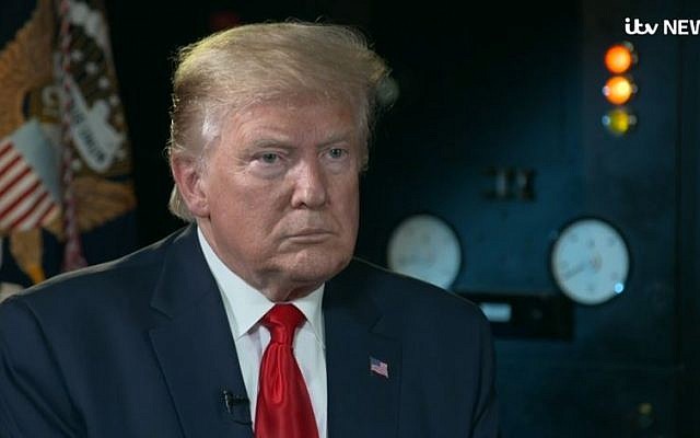 US President Donald Trump in an interview broadcast June 5, 2019, with Britain's ITV channel. (ITV screen capture) US President Donald Trump in an interview broadcast June 5, 2019, with Britain's ITV channel. (ITV screen capture)