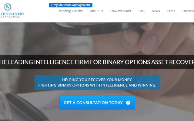 A screenshot of Wealth Recovery International's home page, as it appeared on June 10, 2019