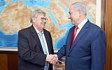 Prime Minister Benjamin Netanyahu (R) meets with Olli Heinonen, the former deputy head of the International Atomic Energy Agency, at his office in Jerusalem on June 6, 2019. (Haim Zach/GPO)