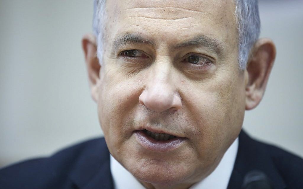 Prime Minister Benjamin Netanyahu leads the weekly cabinet meeting at his office in Jerusalem on June 30, 2019. (Oded Balilty/Pool/AFP) Prime Minister Benjamin Netanyahu leads the weekly cabinet meeting at his office in Jerusalem on June 30, 2019. (Oded Balilty/Pool/AFP)