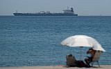 A picture shows supertanker Grace 1, suspected of carrying Iranian crude oil to Syria in violation of EU sanctions, after it was detained off the coast of Gibraltar on July 4, 2019. (Jorge Guerrero/AFP)
