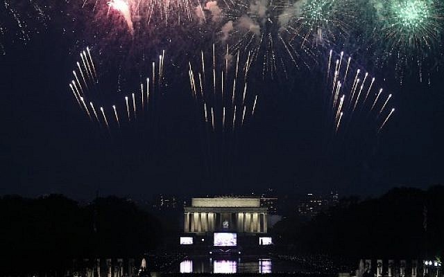 Fireworks spell out 'USA' as they explode over the Lincoln Memorial during the Fourth of July celebrations in Washington, DC, July 4, 2019. (ANDREW CABALLERO-REYNOLDS/AFP) Fireworks spell out 'USA' as they explode over the Lincoln Memorial during the Fourth of July celebrations in Washington, DC, July 4, 2019. (ANDREW CABALLERO-REYNOLDS/AFP)