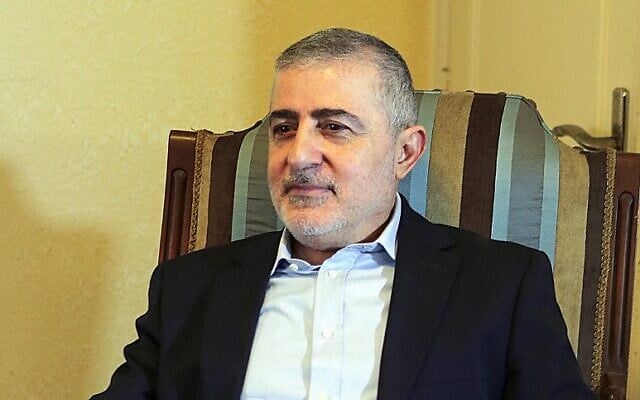 This file photo taken on April 12, 2018 shows senior Hezbollah security official Wafiq Safa at his office in the Lebanese capital Beirut. (AFP)