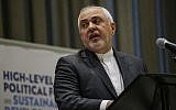 Iranian Foreign Minister Mohammad Javad Zarif speaks at a high level political forum on sustainable development on July 17, 2019, at UN Headquarters in New York. (Kena Betancur/AFP)