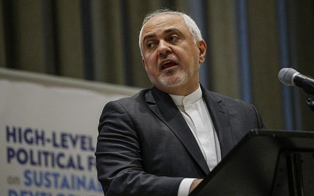 Iranian Foreign Minister Mohammad Javad Zarif speaks at a high level political forum on sustainable development on July 17, 2019, at UN Headquarters in New York. (Kena Betancur/AFP) Iranian Foreign Minister Mohammad Javad Zarif speaks at a high level political forum on sustainable development on July 17, 2019, at UN Headquarters in New York. (Kena Betancur/AFP)