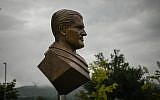 A bust of Wernher von Braun is seen at the administration complex of NASA's Marshall Space Flight Center on July 17, 2019, in Huntsville, Alabama. (Loren Elliott/AFP)