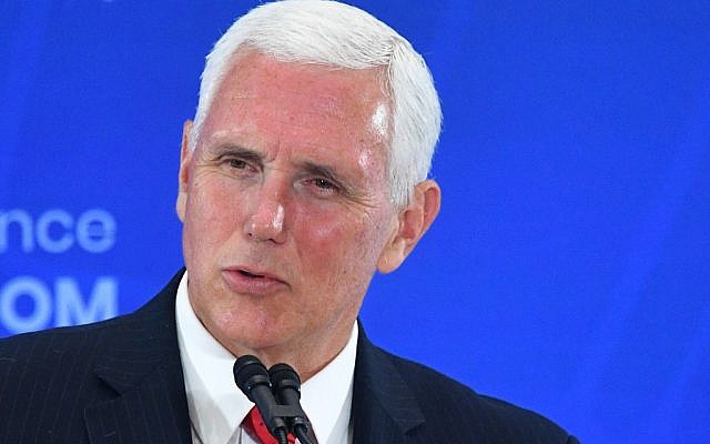 US Vice President Mike Pence speaks during the second Ministerial to Advance Religious Freedom in the Loy Henderson Auditorium of the State Department in Washington on July 18, 2019. (Mandel Ngan/AFP) US Vice President Mike Pence speaks during the second Ministerial to Advance Religious Freedom in the Loy Henderson Auditorium of the State Department in Washington on July 18, 2019. (Mandel Ngan/AFP)