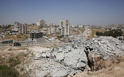 This picture taken on July 22, 2019 shows buildings demolished by Israel in the area of Sur Baher in East Jerusalem. (Hazem Bader/AFP)