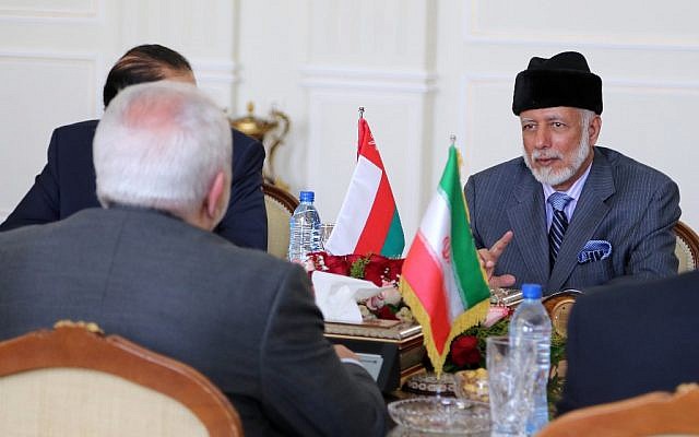 Oman's Minister of State for Foreign Affairs Yousuf bin Alawi bin Abdullah, right, attends a meeting with Iran's Foreign Minister Mohammad Javad Zarif in Tehran on July 27, 2019. (Atta Kenare/AFP) Oman's Minister of State for Foreign Affairs Yousuf bin Alawi bin Abdullah, right, attends a meeting with Iran's Foreign Minister Mohammad Javad Zarif in Tehran on July 27, 2019. (Atta Kenare/AFP)