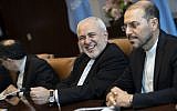 Mohammad Javad Zarif, the foreign minister of Iran, smiles as he arrives for a meeting with UN Secretary-General Antonio Guterres at United Nations headquarters, July 18, 2019 in New York City. (Drew Angerer/Getty Images/AFP)