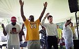 Democratic presidential candidate and South Bend, Indiana mayor Pete Buttigieg (3rd from L) attends a community building event hosted by Christ Temple Apostolic Church on June 29, 2019 in South Bend, Indiana.(Scott Olson/Getty Images/AFP)