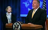 US Secretary of State Mike Pompeo is joined by commission the chair, Harvard Professor Mary Ann Glendon (L), while announcing the formation of a commission to redefine human rights, based on natural law and natural rights, during a news conference at the State Departmen, on July 8, 2019 in Washington, DC. (Mark Wilson/Getty Images/AFP)