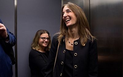 File: Democrat Eileen Filler-Corn of Fairfax County rides the elevator down from her office in the Pocahontas Building in Richmond, Virginia on Tuesday, December 18, 2018. (Julia Rendleman for the Washington Post via JTA)