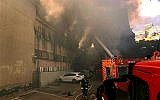 Authorities work to put out a blaze at Haifa's Madatech National Museum of Science, Technology and Space on July 27, 2019. (Fire and Rescue Services)