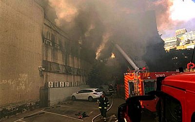 Authorities work to put out a blaze at Haifa's Madatech National Museum of Science, Technology and Space on July 27, 2019. (Fire and Rescue Services)