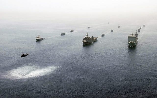 Multinational ship in formation in the Persian Gulf May 21, 2013, during an International Mine Countermeasures Exercise. (Michael Sandberg/US Navy) Multinational ship in formation in the Persian Gulf May 21, 2013, during an International Mine Countermeasures Exercise. (Michael Sandberg/US Navy)