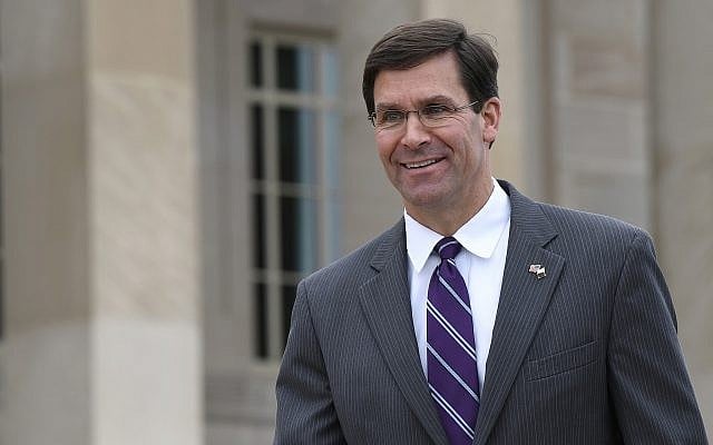 In this July 8, 2019, photo, acting US Secretary of Defense Mark Esper waits for the arrival of Qatar's Emir Sheikh Tamim bin Hamad Al Thani at the Pentagon. (AP Photo/Susan Walsh) In this July 8, 2019, photo, acting US Secretary of Defense Mark Esper waits for the arrival of Qatar's Emir Sheikh Tamim bin Hamad Al Thani at the Pentagon. (AP Photo/Susan Walsh)