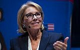 US Education Secretary Betsy DeVos speaks during a student town hall at the National Constitution Center in Philadelphia, September 17, 2018. (Matt Rourke/AP)
